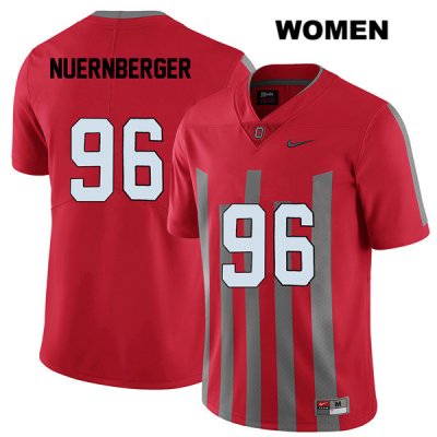 Women's NCAA Ohio State Buckeyes Sean Nuernberger #96 College Stitched Elite Authentic Nike Red Football Jersey UE20G58VZ